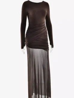 Backless Cutout Ruched Side Slit Sheer Maxi Evening Dress For Women 2026