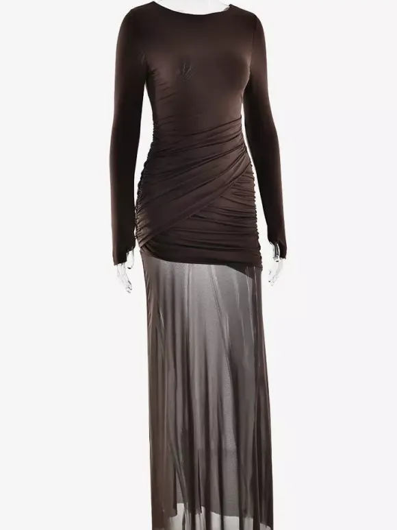 Backless Cutout Ruched Side Slit Sheer Maxi Evening Dress For Women 2026