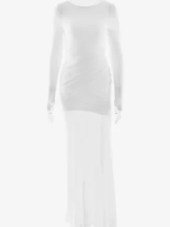 Backless Cutout Ruched Side Slit Sheer Maxi Evening Dress For Women 2026