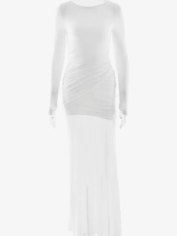 Backless Cutout Ruched Side Slit Sheer Maxi Evening Dress For Women 2026