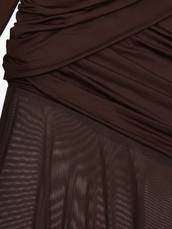 Backless Cutout Ruched Side Slit Sheer Maxi Evening Dress For Women 2026