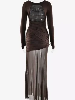 Backless Cutout Ruched Side Slit Sheer Maxi Evening Dress For Women 2026