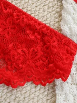 Backless Lingerie Buttons Floral Print Sexy Red 2-Piece Bra Panty Sets