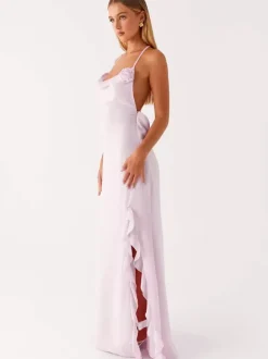 Backless Ruffle Maxi Dress For Women - Cowl Neck Strappy Sleeveless Gown With 3D Flower - Summer Formal Prom 2026