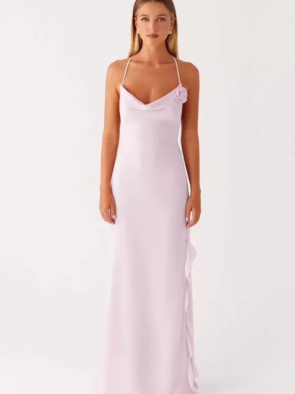 Backless Ruffle Maxi Dress For Women - Cowl Neck Strappy Sleeveless Gown With 3D Flower - Summer Formal Prom 2026