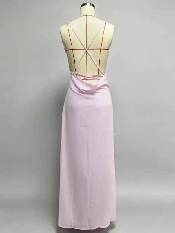 Backless Ruffle Maxi Dress For Women - Cowl Neck Strappy Sleeveless Gown With 3D Flower - Summer Formal Prom 2026