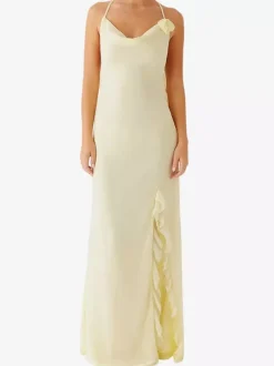 Backless Ruffle Maxi Dress For Women - Cowl Neck Strappy Sleeveless Gown With 3D Flower - Summer Formal Prom 2026