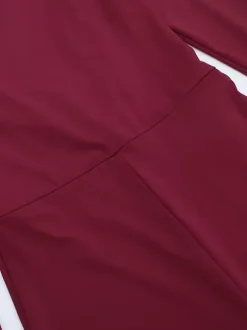 Backless Flare Jumpsuit For Women - Wine Red Sexy Long Sleeve Bodycon Romper - Spring Streetwear 2026