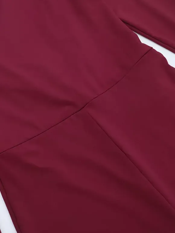 Backless Flare Jumpsuit For Women - Wine Red Sexy Long Sleeve Bodycon Romper - Spring Streetwear 2026