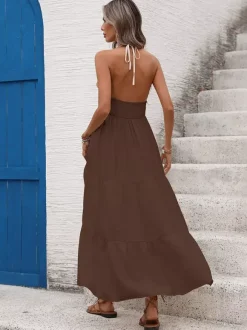 Backless Halter Maxi Dress With Ruffle Details Boho Glamour For Beach Beyond