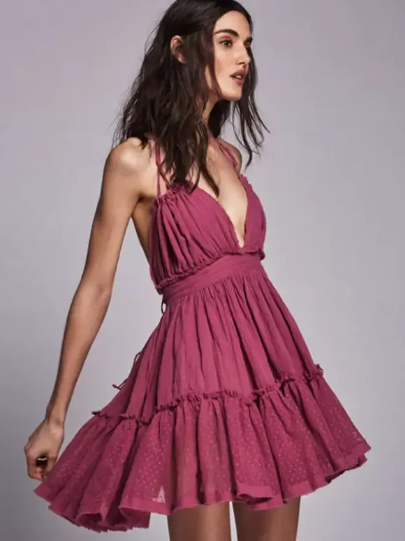 Backless Halter Mini Dress for Women - Boho Textured Ruffle V Neck Tie Back Babydoll Dress - Summer Beach Party 2026
