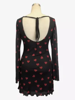 Backless Heart Print Long Sleeve Mini Dress For Women 2026