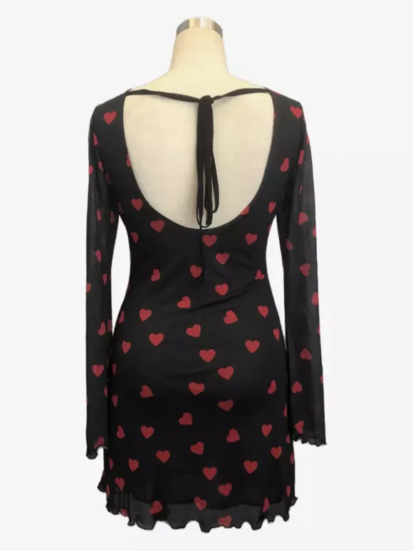 Backless Heart Print Long Sleeve Mini Dress For Women 2026