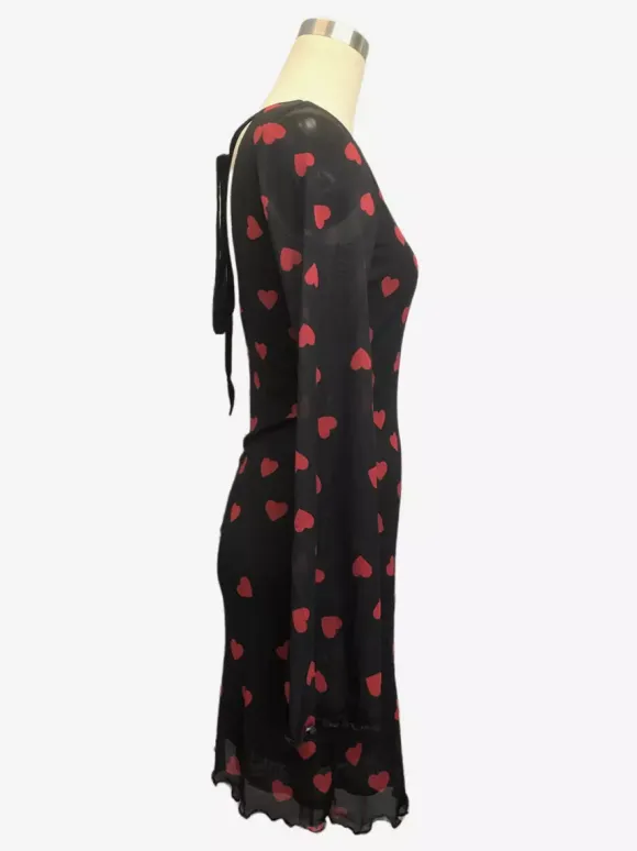 Backless Heart Print Long Sleeve Mini Dress For Women 2026