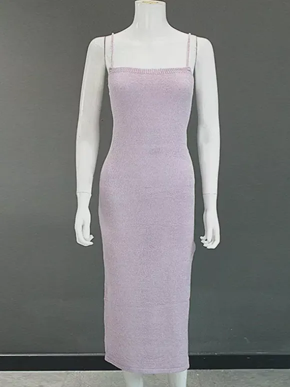 Backless Knitted Slip Dress For Women - Lace Up Ribbed Side Slit Midi Bodycon - Summer Beach Vacation 2026