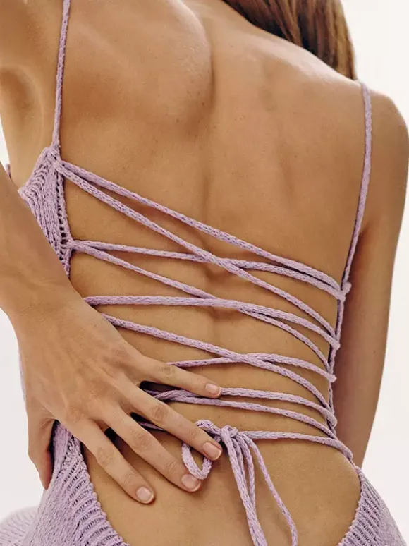 Backless Knitted Slip Dress For Women - Lace Up Ribbed Side Slit Midi Bodycon - Summer Beach Vacation 2026