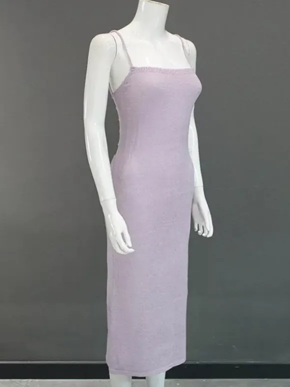 Backless Knitted Slip Dress For Women - Lace Up Ribbed Side Slit Midi Bodycon - Summer Beach Vacation 2026