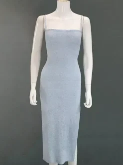 Backless Knitted Slip Dress For Women - Lace Up Ribbed Side Slit Midi Bodycon - Summer Beach Vacation 2026