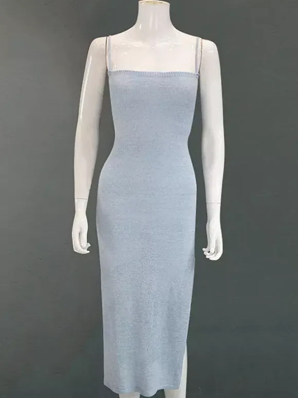 Backless Knitted Slip Dress For Women - Lace Up Ribbed Side Slit Midi Bodycon - Summer Beach Vacation 2026