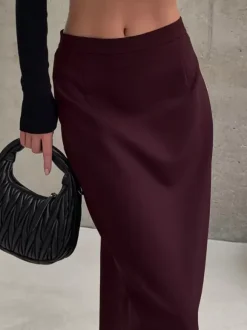 Back Slit Women Maxi Skirt - Elegant High Waist Straight Column - Quiet Luxury Office Wear 2026