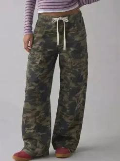 Baggy Cargo Jeans For Women - Washed Retro Y2K Low Rise Drawstring Wide Leg Pants - Spring Streetwear 2026
