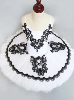 Ballerina Dress Gilrs Latin Dance Costume Kids Lace Pleated Training Tutu Dancing Dresses