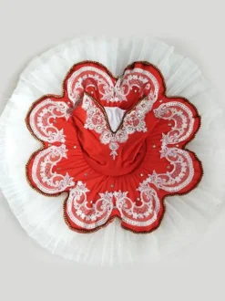 Ballerina Dresses Red Lace Beading Pleated Straps Ballet Dance Costume