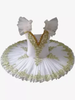 Ballerina Swan Lake Costume Dress Tutu Ruffle Sleeve Light Sky Blue Girl's Kid's Ballerina Ruffles Pearls Lace Floral Print Polyester Dress Dancing Wear
