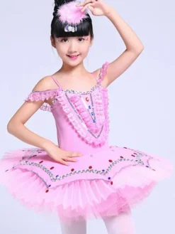 Ballerina Dress Gilrs Latin Dance Costume Kids Light Sky Blue Training Tutu Dancing Dresses