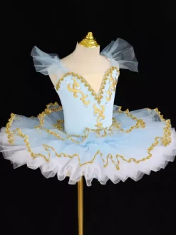 Ballet Costumes Light Sky Blue Girl's Lace Applique Ballerina Polyester Dress Performance Wear