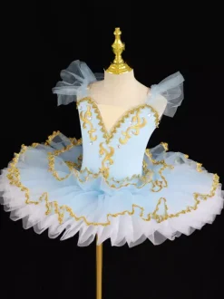 Ballet Costumes Light Sky Blue Girl's Lace Applique Ballerina Polyester Dress Performance Wear