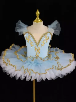 Ballet Costumes Light Sky Blue Girl's Lace Applique Ballerina Polyester Dress Performance Wear