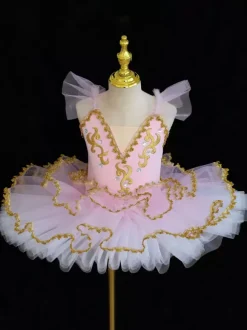 Ballet Costumes Light Sky Blue Girl's Lace Applique Ballerina Polyester Dress Performance Wear