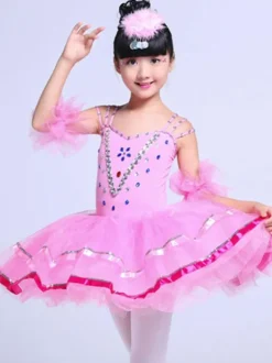 Ballet Dance Costume Yellow Sequin Beading Girls Tutu Ballerina Dress
