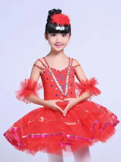 Ballet Dance Costume Yellow Sequin Beading Girls Tutu Ballerina Dress