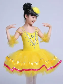 Ballet Dance Costume Yellow Sequin Beading Girls Tutu Ballerina Dress