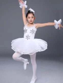 Ballet Dance Costumes 2026 White Strappy Rhinestones Beaded Slim Fit Tutu Dresses