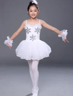 Ballet Dance Costumes 2026 White Strappy Rhinestones Beaded Slim Fit Tutu Dresses