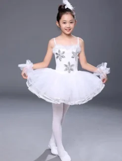Ballet Dance Costumes 2026 White Strappy Rhinestones Beaded Slim Fit Tutu Dresses