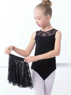 Ballet Dance Costumes Black Sleeveless Ballerina Leotards With Skirt