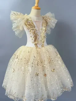 Ballet Dance Costumes Champagne Girl's Ballerina Polyester Dress Performance Wear
