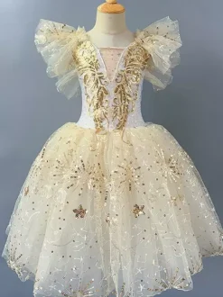Ballet Dance Costumes Champagne Girl's Ballerina Polyester Dress Performance Wear