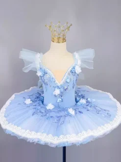 Ballet Dance Costumes Light Sky Blue Girl's Kid's Ballerina Embroidered Polyester Dancing Wear