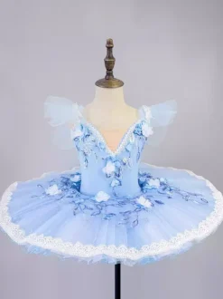 Ballet Dance Costumes Light Sky Blue Girl's Kid's Ballerina Embroidered Polyester Dancing Wear