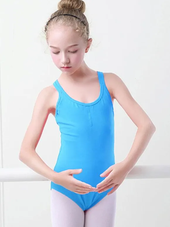 Ballet Dance Costumes Light Sky Blue Women's Kid's Ballerina Pleated Criss-Cross Artwork Backless Lycra Spandex Jumpsuit Set performance wear