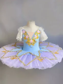 Ballet Dance Costumes Pink Girl's Flower Lace Applique Ballerina Polyester Dress Dancing Wear