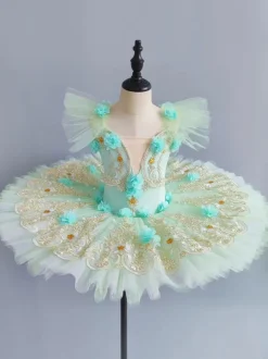 Ballet Dance Costumes Pink Girl's Kid's Ballerina Lace Flowers Polyester Dress Dress Dancing Wear