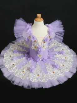 Ballet Dance Costumes Pink Girl's Kid's Ballerina Lace Flowers Polyester Dress Dress Dancing Wear