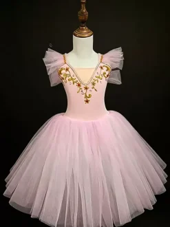 Ballet Dance Costumes Pink Girl's Embroidery Ballerina Polyester Dress Performance Wear