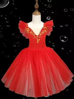 Ballet Dance Costumes Pink Girl's Embroidery Ballerina Polyester Dress Performance Wear